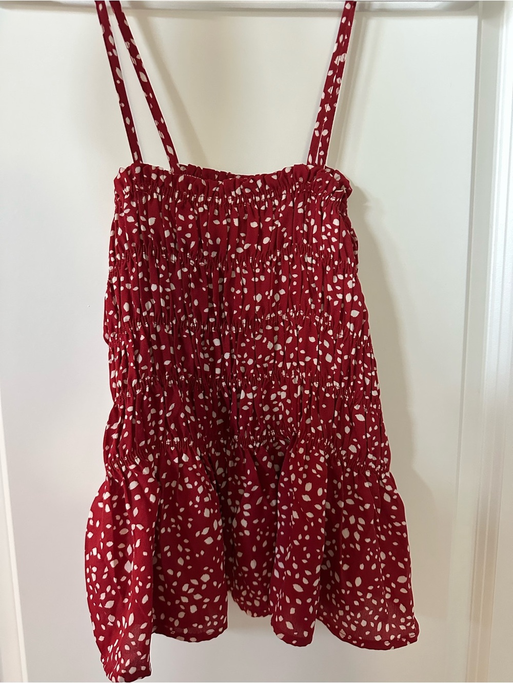 Paper Crown Red and White Smocked Spot Tank Top